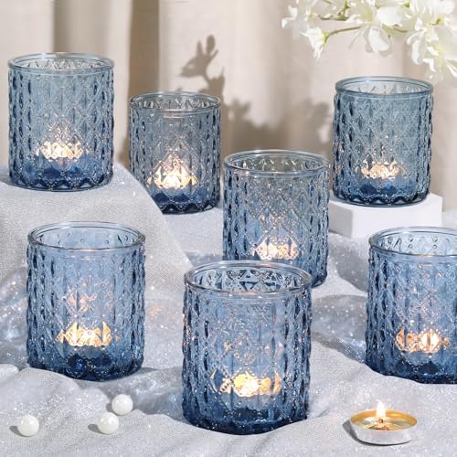 8 Pcs Large Votive Candle Holders Blue Tea Light Candle Holders by MATAHUMbeyourbetterchoice