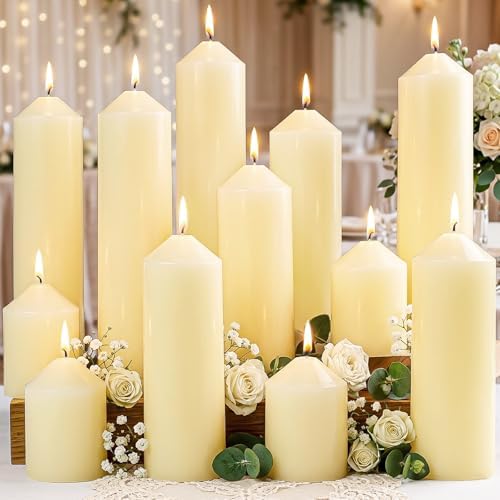 Pillar Candles Ivory Bulk 2x3 2x6 2x8inch Unscented Tall Candle 12Set by ugbem