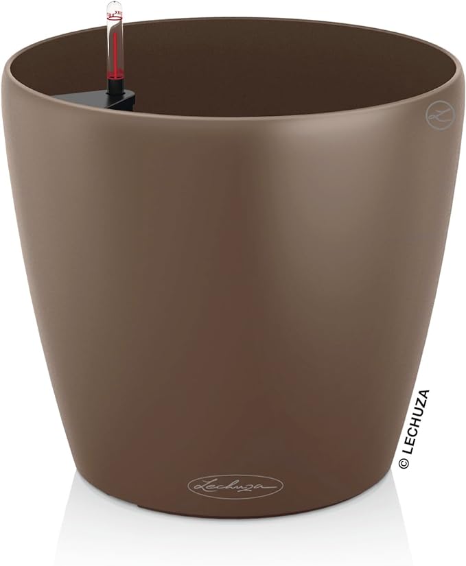 Lechuza Classico Color 21 Nutmeg, Self-Watering Small Round Planter, D8.3 H7.9 in