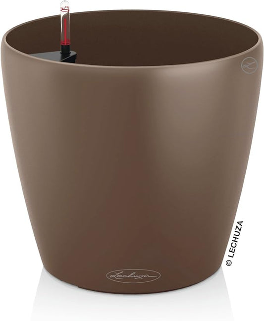 Lechuza Classico Color 21 Nutmeg, Self-Watering Small Round Planter, D8.3 H7.9 in