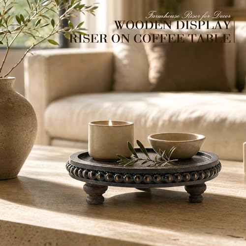 EOSAHR Beaded Wood Riser, Pedestal Stand for Rustic House Decor, Old Black - Image 3