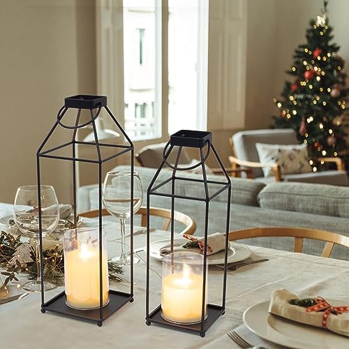 Lanterns Decorative Outdoor 2PCS Front Porch Decor Lantern with LED Candles - Image 3