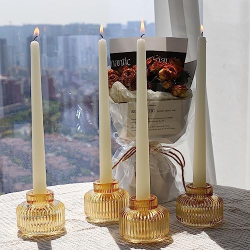 Woho Gold Candlestick Holder Set of 4, Tapered Candlestick Holders for Table Centerpiece, Glass Taper Candle Holders Bulk for Wedding Dinning Party - Image 2