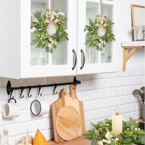 8 Pcs Green Eucalyptus Candle Rings Wreaths Spring Summer Kitchen Cabinet Wreaths Mini Green Berry Leaves Candle Wreath for Pillars Farmhouse Festival Wedding Celebrations Tabletop Decoration - Image 6