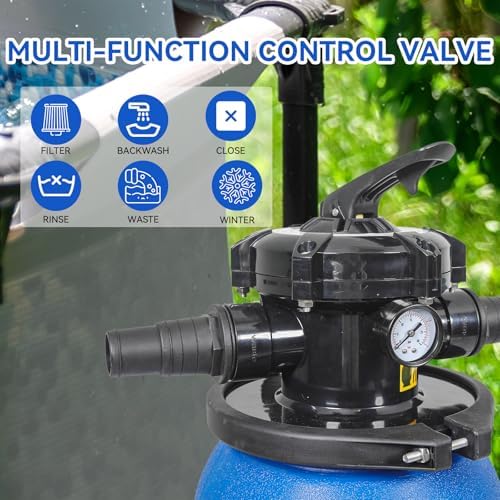 10in Sand Filter Pump for Above Ground Pool, 2641GPH Pool Pump | 0.35 HP Pump for Pools Up to 11835 GAL, 250W Sand Filter with 6-Way Multi-Port Valve, Pressure Gauge and Strainer Basket