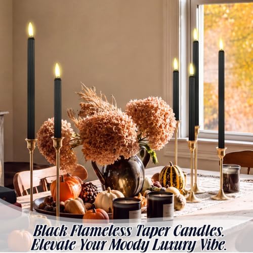 Rossesay 24 Pcs Flameless LED Taper Candles Battery Operated Candle 8.5", 9.65", 10.8", 12.8" Flameless Candlesticks Flickering for Christmas Church Wedding Indoor Decoration(Roman Column, Black) - Image 4