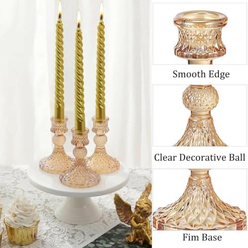 2 Pack Glass Taper Candlestick Holders, Gold Candlestick Holders, 4" H Crystal Candle Holders Decorative Candle Stand Centerpiece for Wedding, Festival, Dinning Party Table Decor - Image 3
