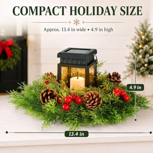 2 Pack Solar Christmas Lanterns, 2 in 1 Outdoor Candle Lantern with Wreaths - Image 3