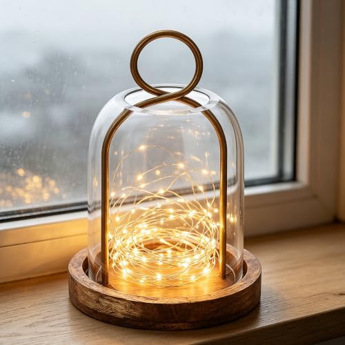 7.5" High Versatile Vintage Brass Metal Candle Holder with Handmade Sturdy Glass Dome and Natural Wooden Base for Pillar Candle & Plants, Industrial, Farmhouse, Shabby Chic, Display Cloche Bell Jars - Image 4