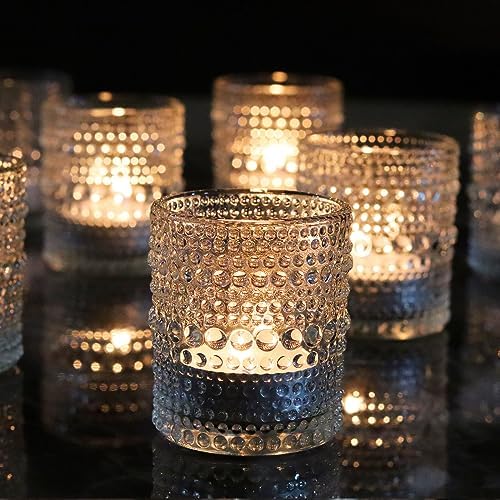 Clear Votive Candle Holders Set 24 PCS Hobnail Glass Tealight Candle Holders for Spring Decor, Easter, Weddings, Birthday Table Centerpiece Decorations by WDHODEC