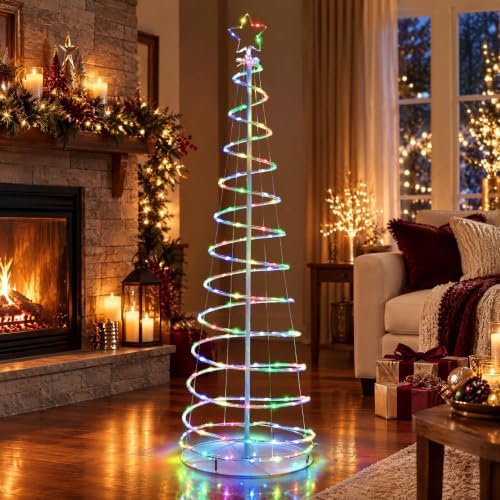 Tangkula 6 FT Lighted Spiral Christmas Tree with 135 LED Lights - Image 3