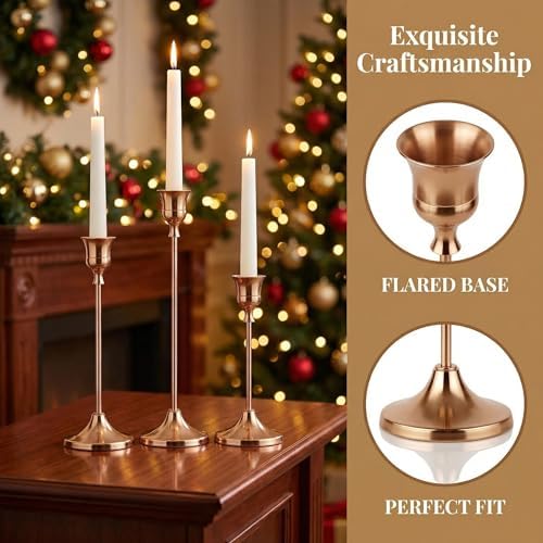 4 Sets(12 Pcs) French Gold Tapered Candle Holder,Candlestick Tall Metal Candlestick Holders for Table Centerpiece Home Decor for Wedding Fireplace Mantel Housewarming Gift Fits 3/4 Inch Thick Candles - Image 6