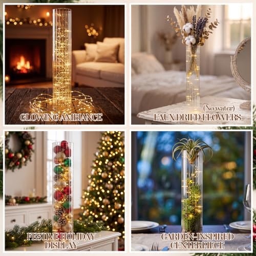 6 Pcs Ribbed Hurricane Glass Candle Holders, 2.5" W x 14" H - Image 3