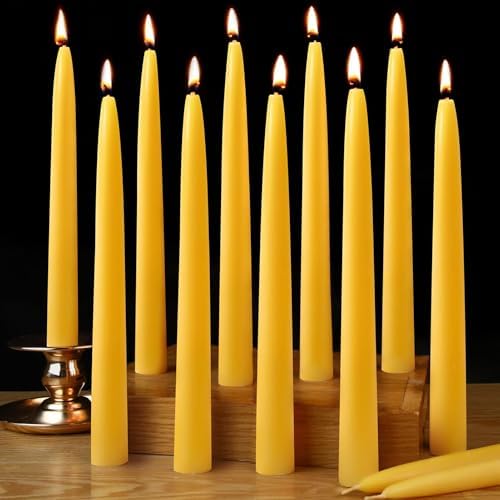 10inch Beeswax Taper Candles,20 Pack Smokeless Candlestick by Capaniel