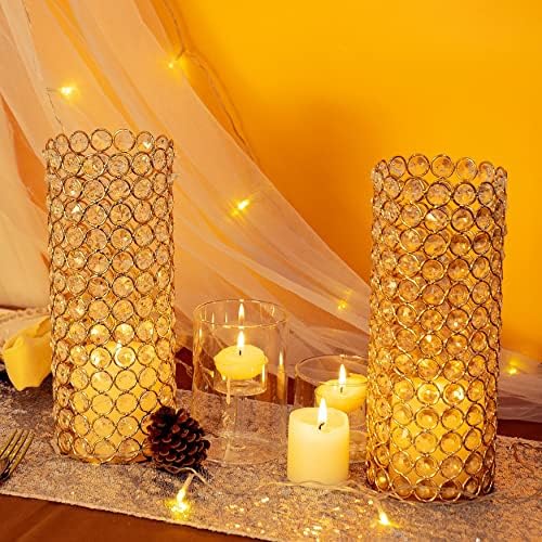 LoveCat Gold Crystal Candle Holders - Hollow Bling Crystal Vases, 10.4" Tall Cylinder Vases for Centerpieces, Elegant Metal Hurricane Candlestick Holders for Event Party Wedding Home Decor (8pcs) - Image 2