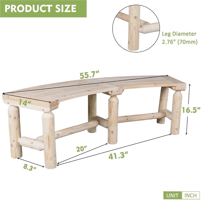 FORTUNO Outdoor Wooden Curved Backless Porch Bench Rustic Style Cedar/Fir Wood Log Fire Pit Bench for Patio Garden Deck and Backyard, 40"-54" W×13" D×16.5" H, Natural, 2 Packs