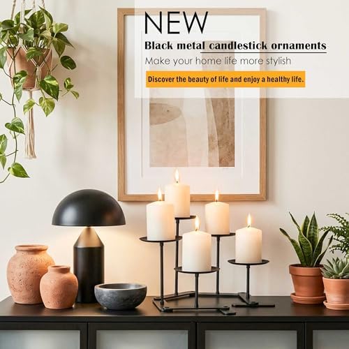 Adjustable 5-Pillar Metal Candelabra, Matte Black Candle Holder - Image 4