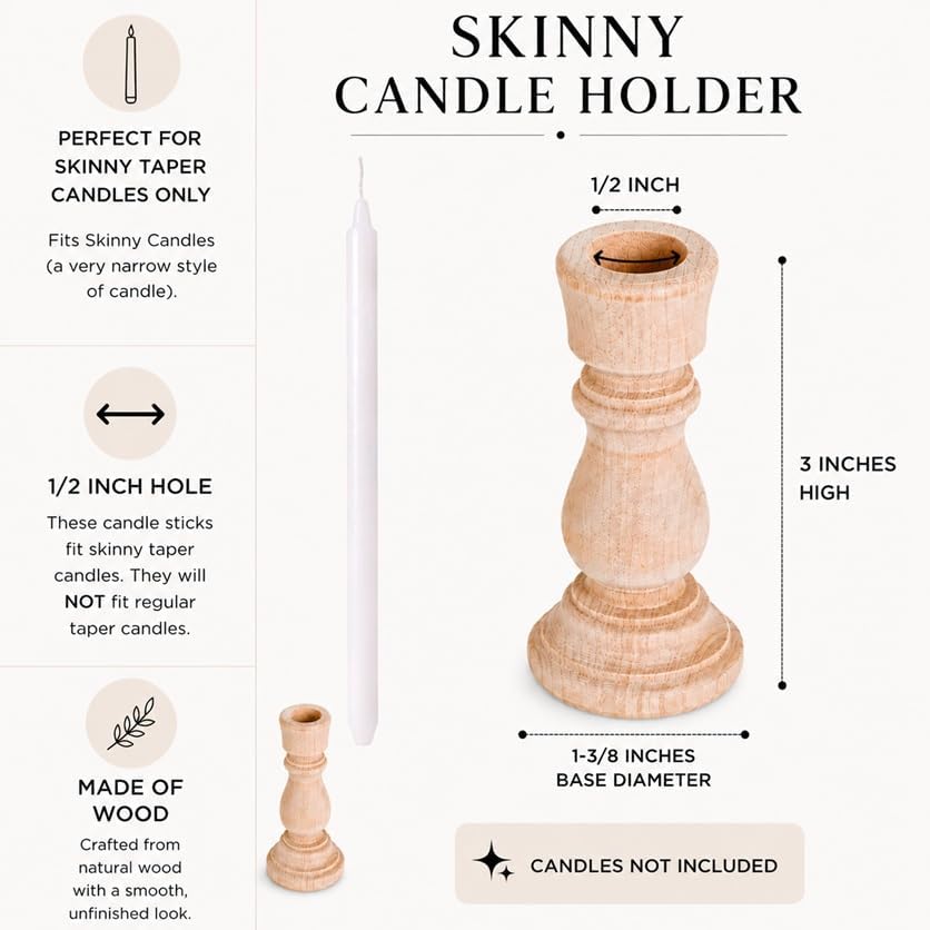 12 Unfinished Wood Candle Sticks – Natural Wooden DIY Holders - Image 2