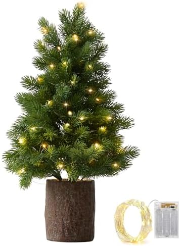 19.7" Table Top Artificial Christmas Tree with Wooden Style Pot by AmoreFlorals