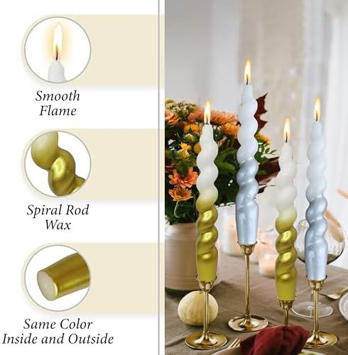 7.5 Inches Christmas Spiral Taper Candles Colorful Twisted Candle Dripless Long Candles, Handmade Candlesticks for Party Dinner Decor, Set of 4(Gradient Metallic Gold Silver) - Image 3