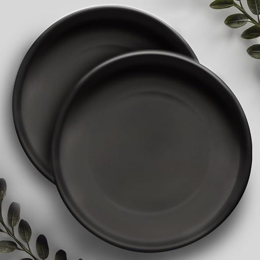 Willowy Heavy Duty Ceramic with Silicone Feet for Added Surface Protection - Scratch-Resistant Plant Drip Trays (Pack of 2) - Plant Plate for Pots 8.3" at the Base or Less, Saucer for Potted Plants