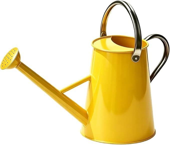 Metal Watering Can with Stainless Steel Handle for Outdoor and Indoor Plants, Watering Can Decor, 1.5 Gallon (Yellow)