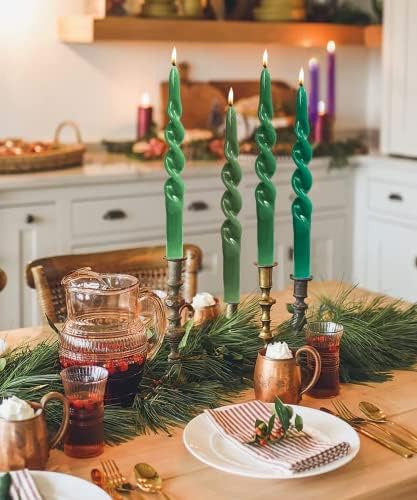 Taper Candles Green Spiral Dinner Candles Wax Unscented Dinner Candle Dripless for Home Decor, Relaxation,Set of 4（Sage Green-B） - Image 5