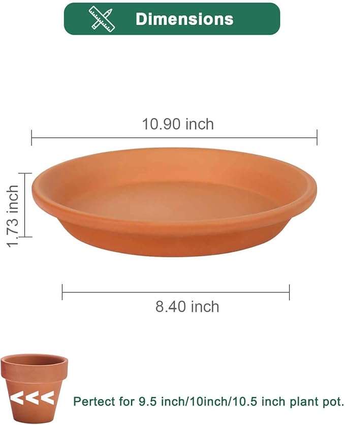 vensovo 11 Inch Terracotta Plant Saucer Pots Tray - 3 Pcs Round Planter Saucers for Indoor & Outdoor Plants, Large Clay Trays Perfect for 10,10.5,11 Inch Flower Pot