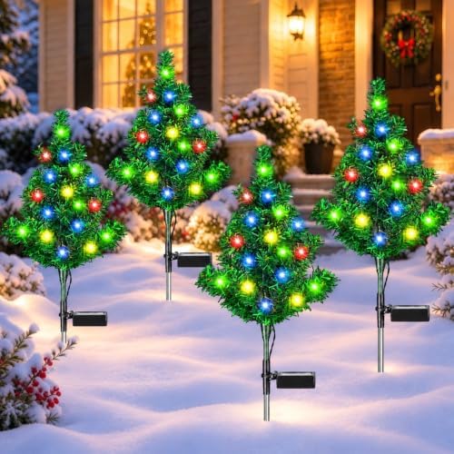 4 Pack Solar Christmas Tree Lights, Outdoor Garden Stake Decorations by NESTALK