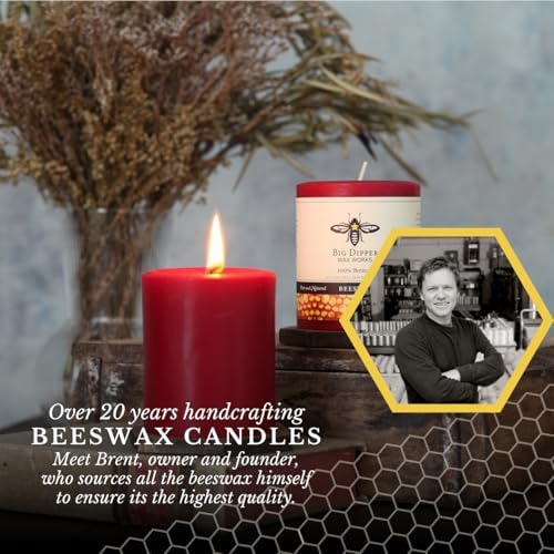 Big Dipper Wax Works 100% Beeswax Pillar Candle, 2 x 4.75 in, Red - Image 2