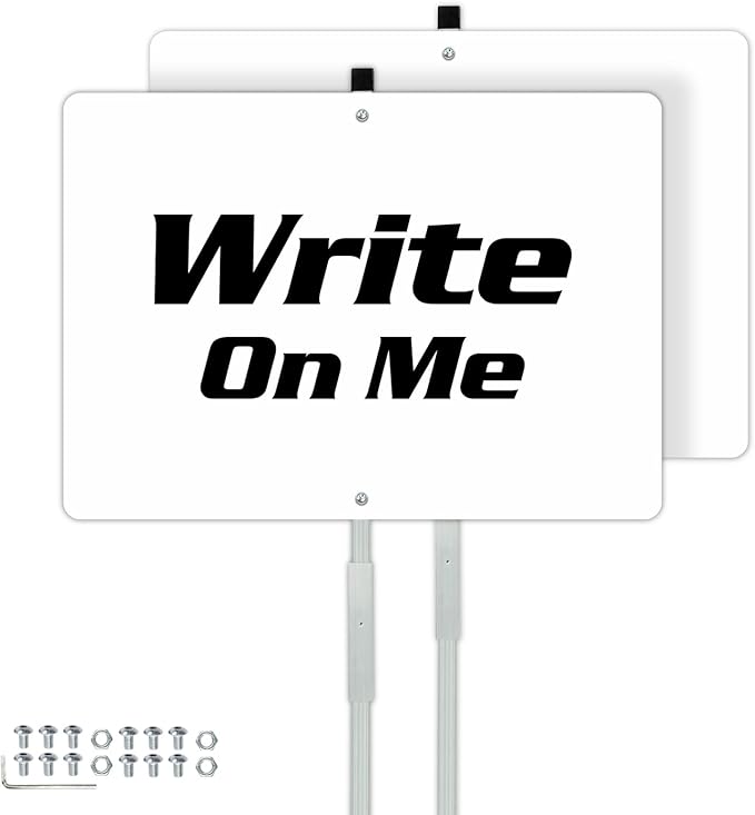 Faittoo Blank Metal Sign with 42" Stake, 2-Pack 14 x 10 Inches Rust Free Aluminum, UV Protected, Waterproof, Weather Resistant, Durable Ink, Includes Matching Screws & Wren, Easy to Mount