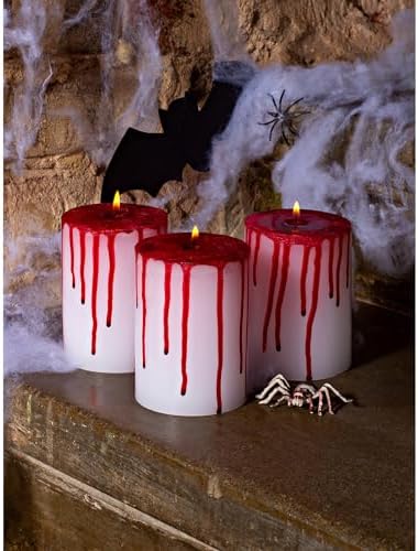 CANDWAX 3x4 inch Pillar Candles Set of 3 – Unscented Dripless Rustic Bloody Candles for Halloween Decor, Parties, Modern Styling - Image 5