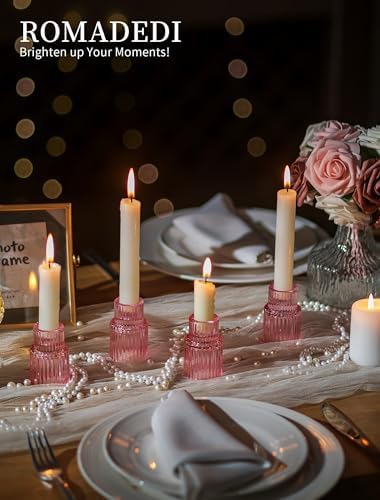 Romadedi 10-Pack Pink Ribbed Glass Taper Candle Holders, 2.76 in - Image 7
