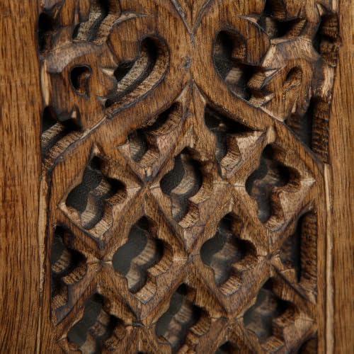 Wooden Wall Candle Sconces with Mirror, Pack of 2-16 Inch Handcrafted Rustic Carved Jharokha Style Décor, for Farmhouse, Vintage, Halloween & Festive Home Decoration - Burnt Finish - Image 4