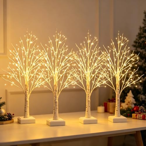 4 Pack Artificial Tree Lamp with Timer,DIY Birch Tree LED Light by PXBNIUYA