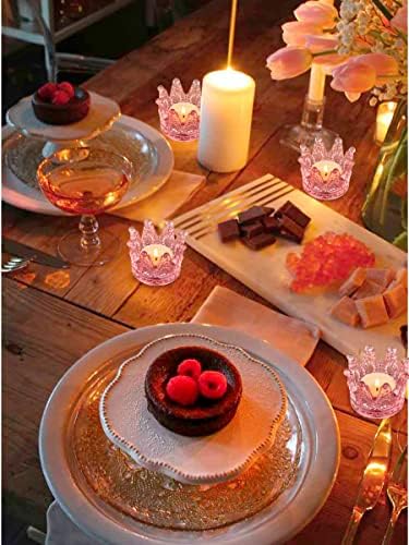 Vixdonos Votive Candle Holders Set of 6 Crown Glass Tealight Candle Holder for Wedding, Party and Home Decor (Pink) - Image 6