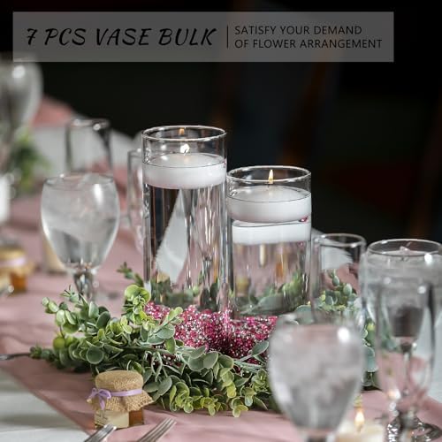 SUPMIND 8inch Glass Cylinder Vases for Centerpieces, 7Pcs Tall Flower Vases - Image 4