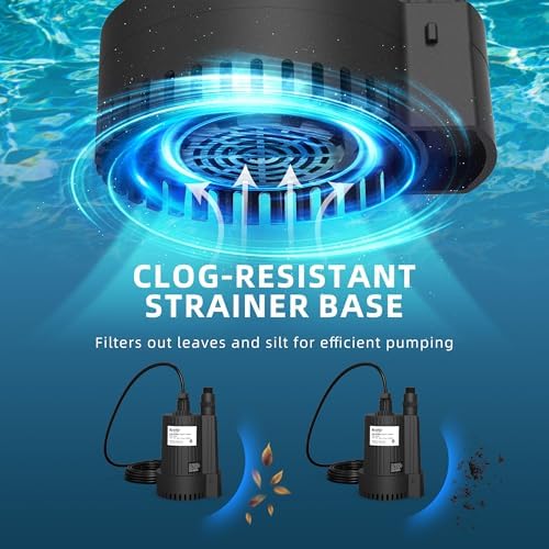 1/6 HP Submersible Water Pump, 1500 GPH, 26 FT Lift, Auto Start/Stop | IP68 Nylon Utility Pump Starts Above 1 In And Stops Below 1/2 In, 1 In Npt Adapter Fits 3/4 In And 1-1/4 In Hoses, 10 Ft Cord