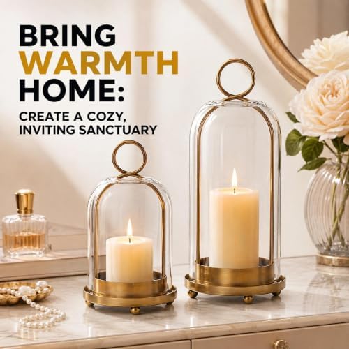 Hurricane Glass Candle Holders, Brass Hanging Lanterns - Image 5