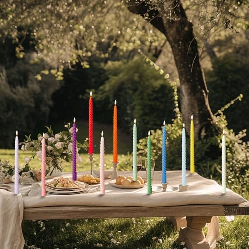 MAITREYA Color Taper Candles Stick Cream Candles-Set of 12 for Decoration Weddings Party Church-Unscented Dripless Candles,10inch(F-12 Colored) - Image 2