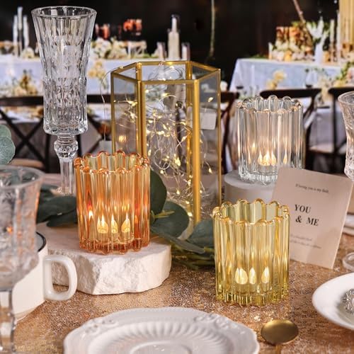 12PCS Votive Candle Holder, Orange Ribbed Votive Tealight Candle Holders - Image 3