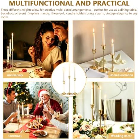 12 Pack (4 Sets) Gold Candlestick Holders, Candle Holders for Candlesticks with Anti-Slip Pad, Taper Candle Holders Bulk in 3 Heights for Christmas Table Wedding Home Decor and Party - Image 4