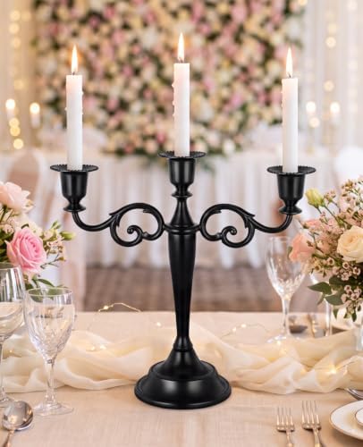 3 Arm Metal Candelabra 9.84" Matte Black Taper Candle Holder for Home Decor - Image 6