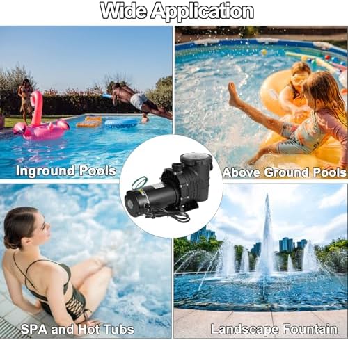 Pool Pump 1.5 HP, Dual Voltage 110/220 V Swimming Pool Pump 6500 GPH in/Above Ground Pool Pumps 1100 W Powerful Self Priming Pump for Residential/Commercial Pools, Spas and Hot Tubs