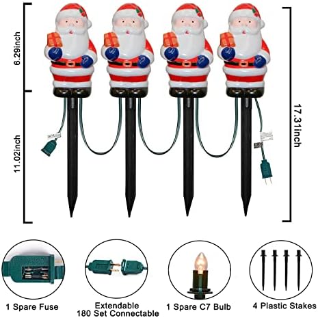 Christmas Decorations Outside, 7Ft Christmas Santa Pathway Stake Lights with 4 C7 Bulbs, Stake, Connectable Waterproof Driveway Markers Lights for Outside Path Garden Decor Holiday Yard Patio - Image 2