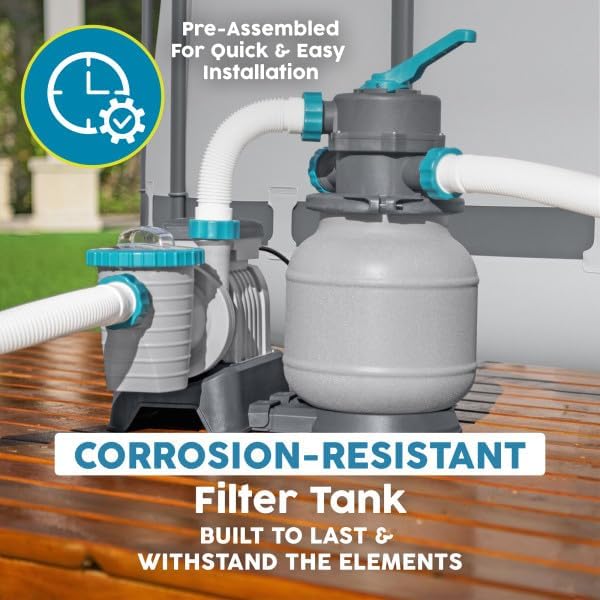 Bestway 1,500 GPH Above Ground Swimming Pool Sand Filter Pump | Compatible with Pools: 300 to 11,200 Gallons, Corrosion-Resistant Tank, Pre-Assembled, Low-Maintenance Pump with Adapters