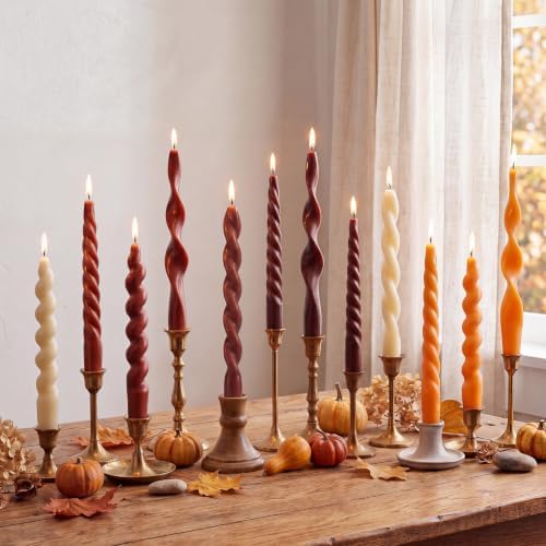 Nuanchu 12 Pcs Fall Spiral Taper Candles Set Twisted Wax Candlesticks 7.5 Inch Short Fall Spiral Wax Unscented Taper Candles for Wedding Birthday Autumn Party Dinner Table Decor by Nuanchu