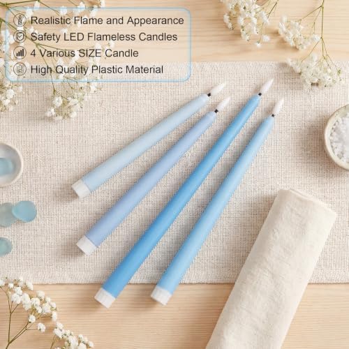 Rossesay 24 Pcs Flameless LED Taper Candles Battery Operated Candles 8.5", 9.65", 10.8", 12.8" Flameless Candlesticks Flickering for Christmas Church Wedding(Classic, Ocean Color) - Image 2