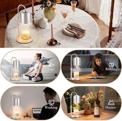 CASTLELIFE Candle Warmer Lamp with Timer & Dimmer, Height Adjustable Electric Wax Melt Warmer for Jar Candles, Gifts for Mom Home Decor, Silver - Image 5