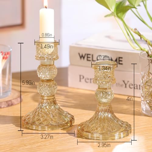 DARJEN Gold Glass Candlestick Holders Set of 6, 4" H & 5" H Taper Candle Holders for Candlesticks & Pillar Candles, Diamond Candle Holders for Wedding Party Table Centerpiece, Home Decor - Image 2